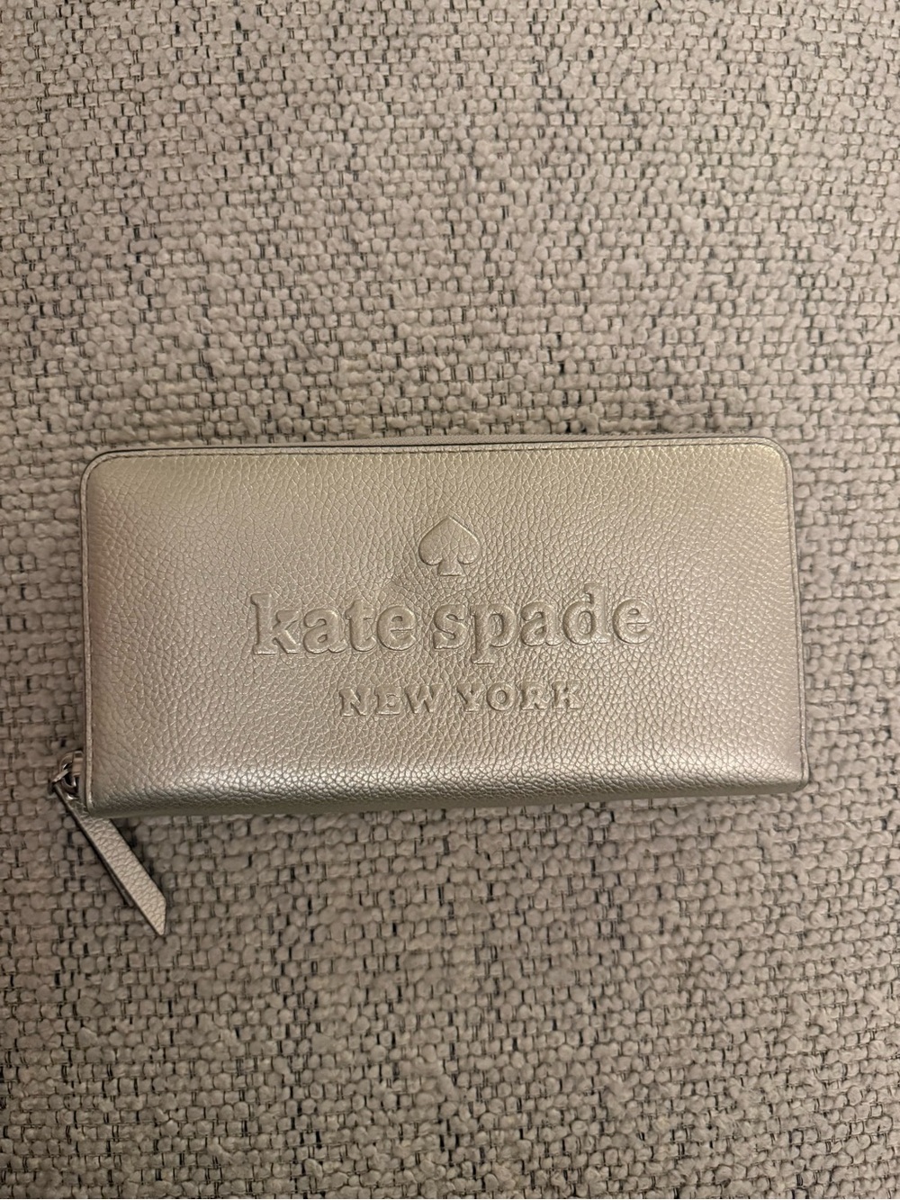 Kate Spade Metallic Silver Embossed Zip Wallet